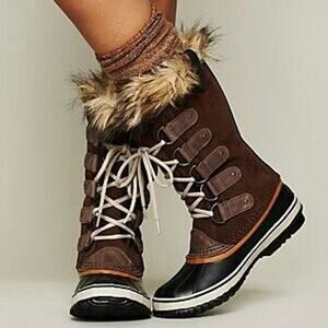 SOREL Joan Of Arctic Boot Suede Faux Fur Waterproof Tall Snow Boots, Brown
